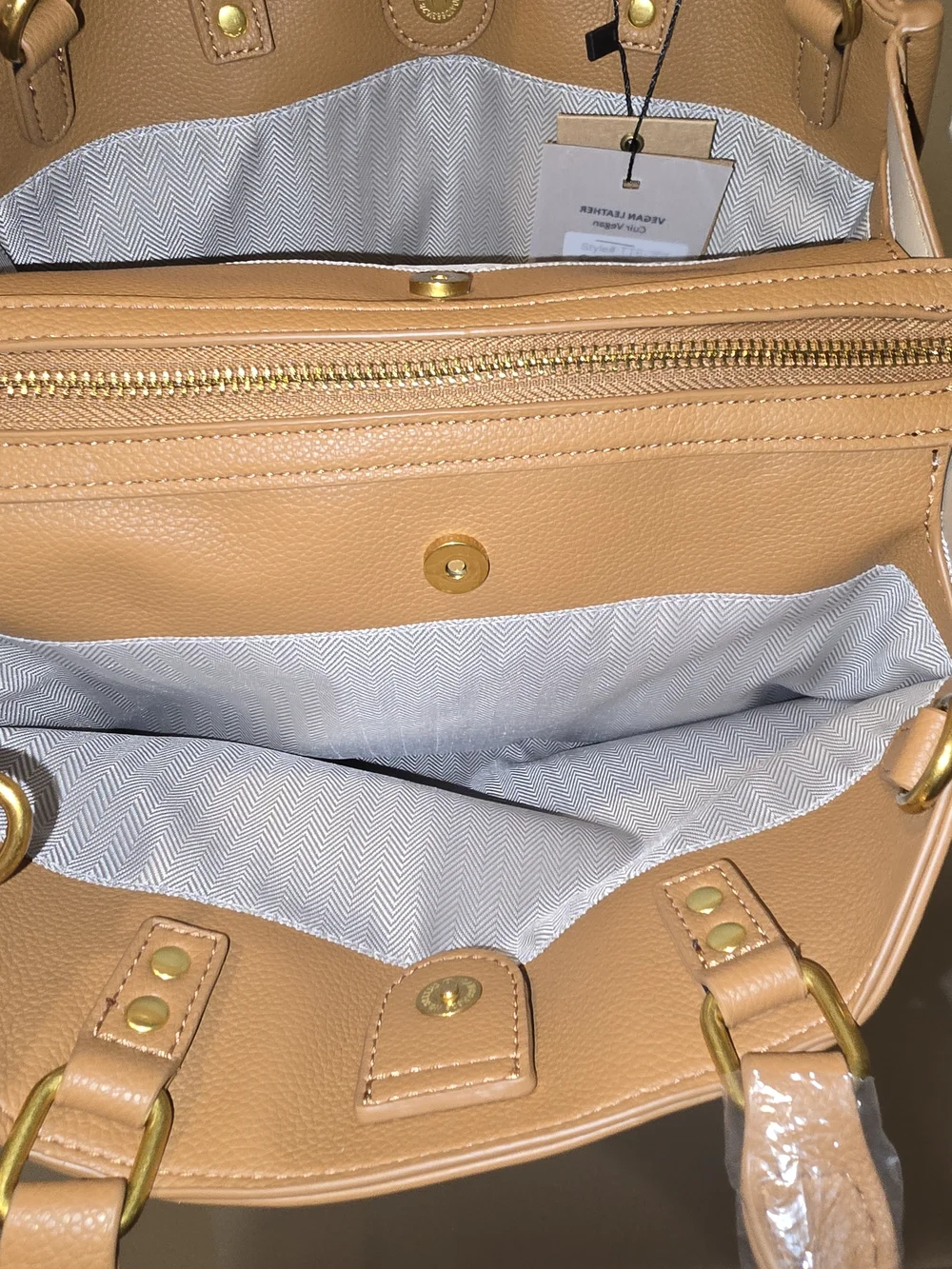 Structured Tan Satchel Handbag with Removable Straps